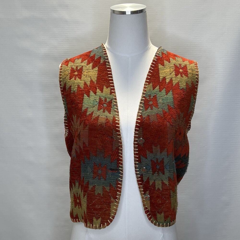 Rhonda Stark Vest Women’s Size Small Southwestern Aztec Tribal Button Front